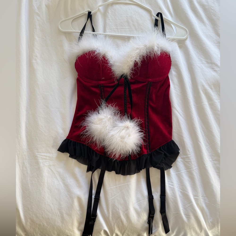 Red Velvet Holiday Bustier with White Faux Fur Trim